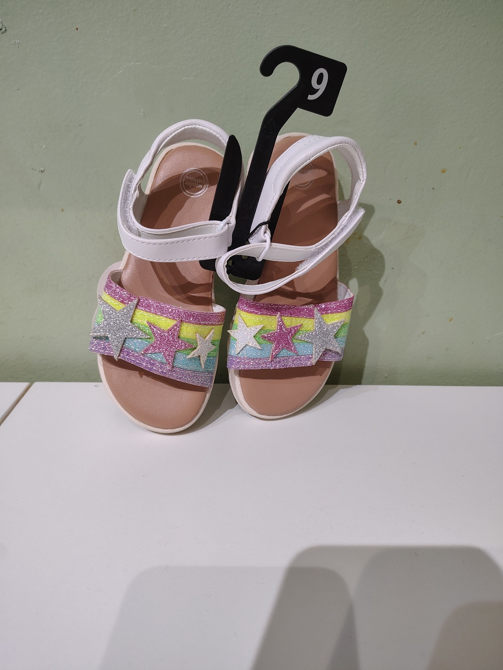 NWT Wonder Nation White Girls Toddler Sandals Size 9 Shoes Rainbow Summer Stars
